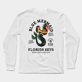 The Florida Keys Blue Mermaid Tiki Dive Bar Long Sleeve T-Shirt